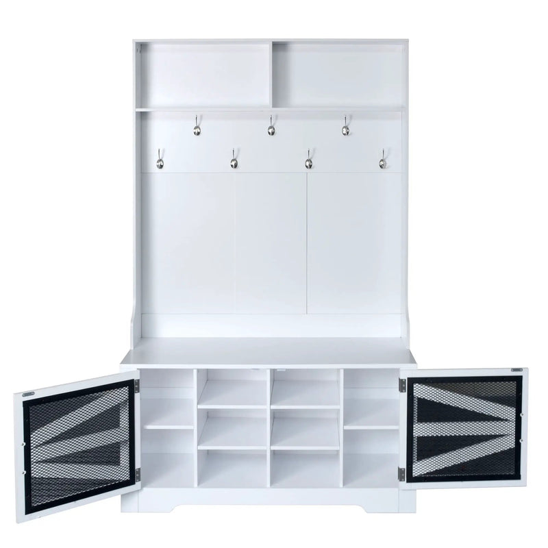 Entryway Bench With Coat Rack, 3 In 1 Design And Adjustable Shelves by HouseOfZazla