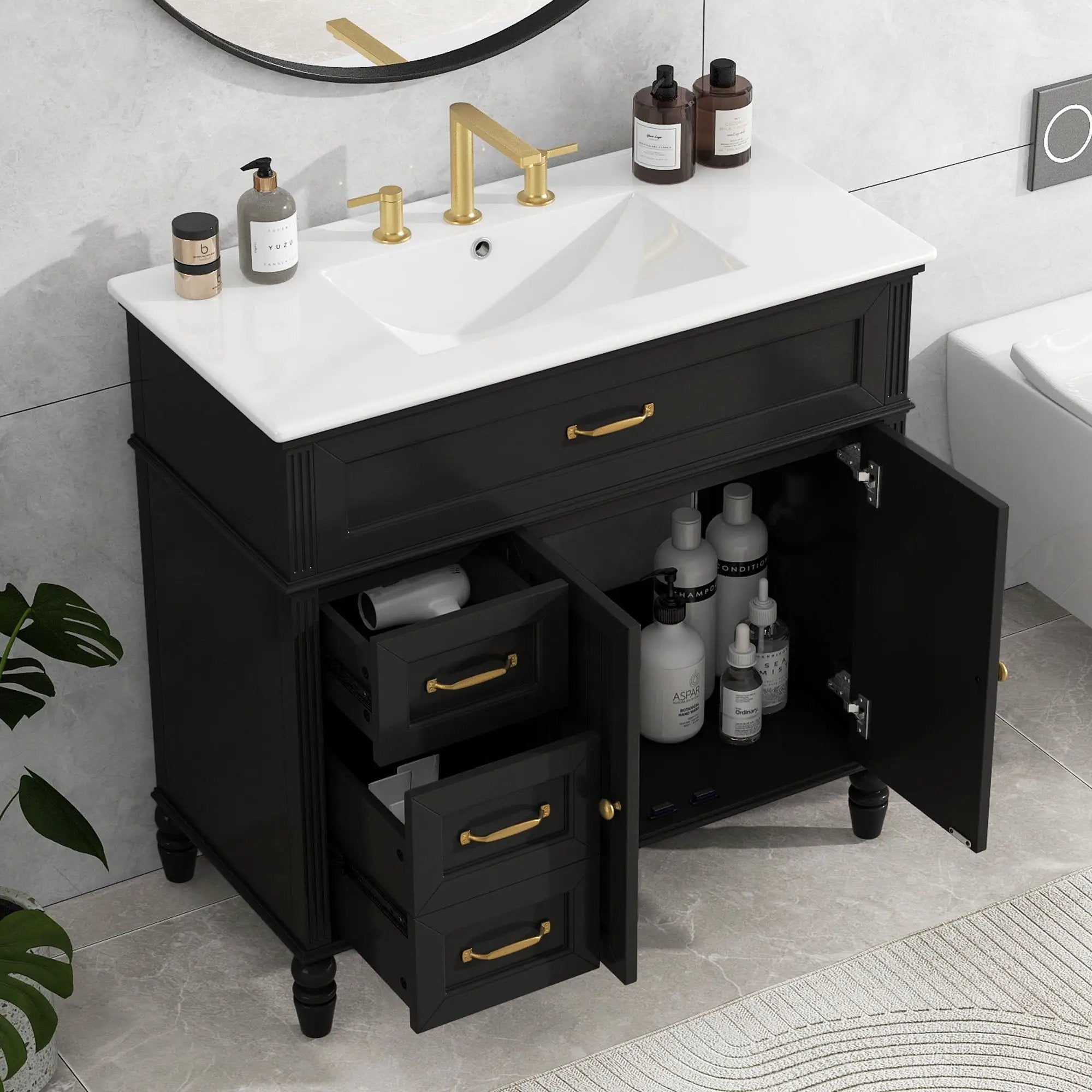 Bathroom Vanity With Sink, 2 Doors 2 Drawers, Freestanding Design by HouseOfZazla
