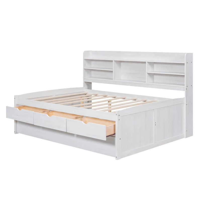 Captain Bed With Built In Bookshelves, 3 Storage Drawers, And Trundle by HouseOfZazla