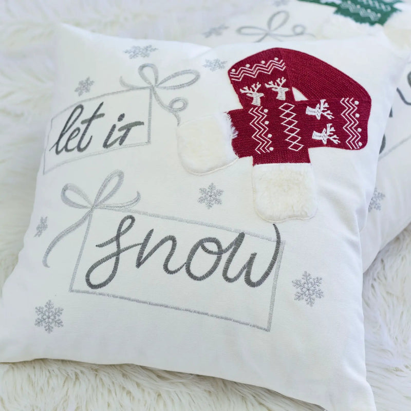 Let It Snow Christmas Throw Pillow 20x20 Cotton Cushion by HouseOfZazla