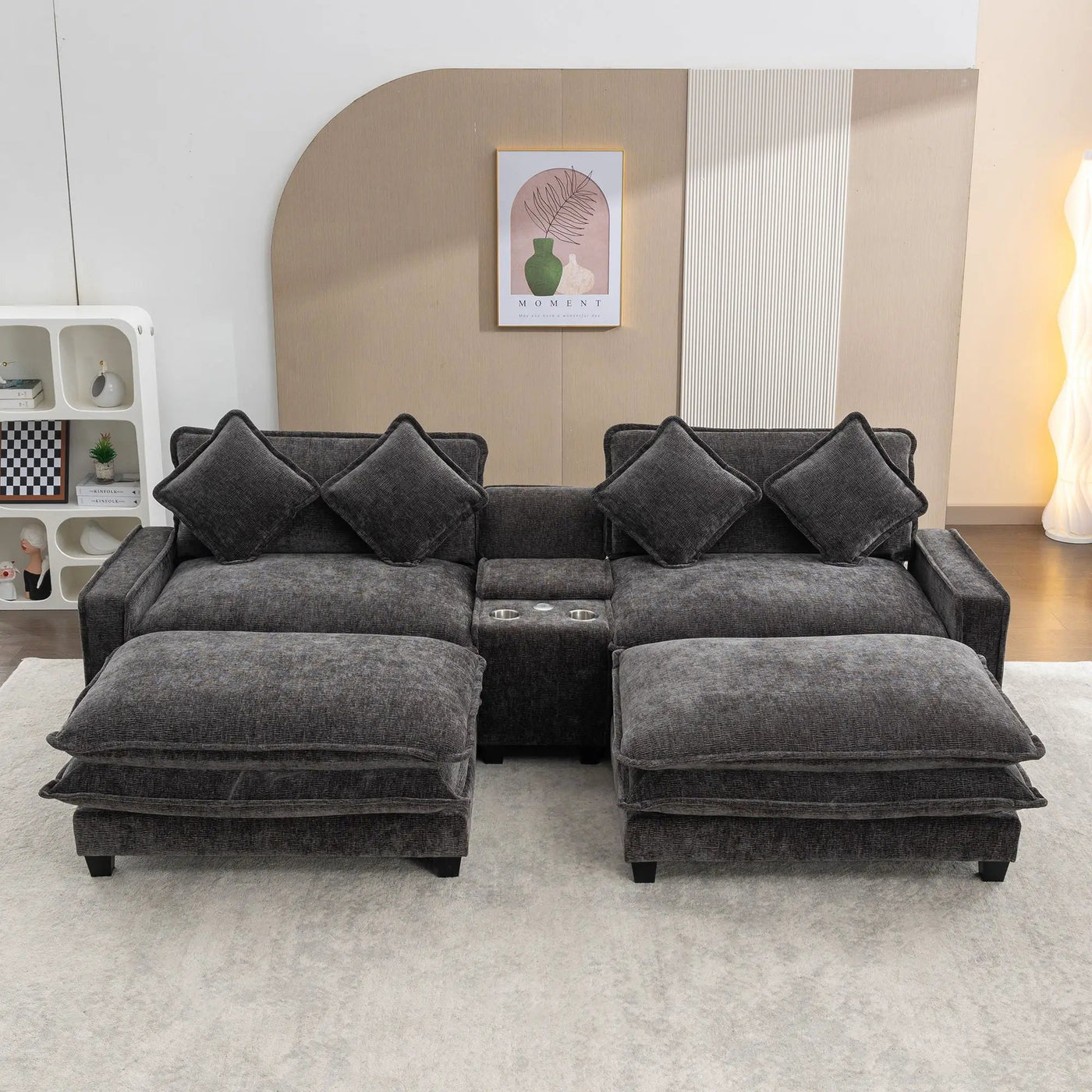 Modern Sectional Sofa With Removable Ottomans, USB Ports by HouseOfZazla
