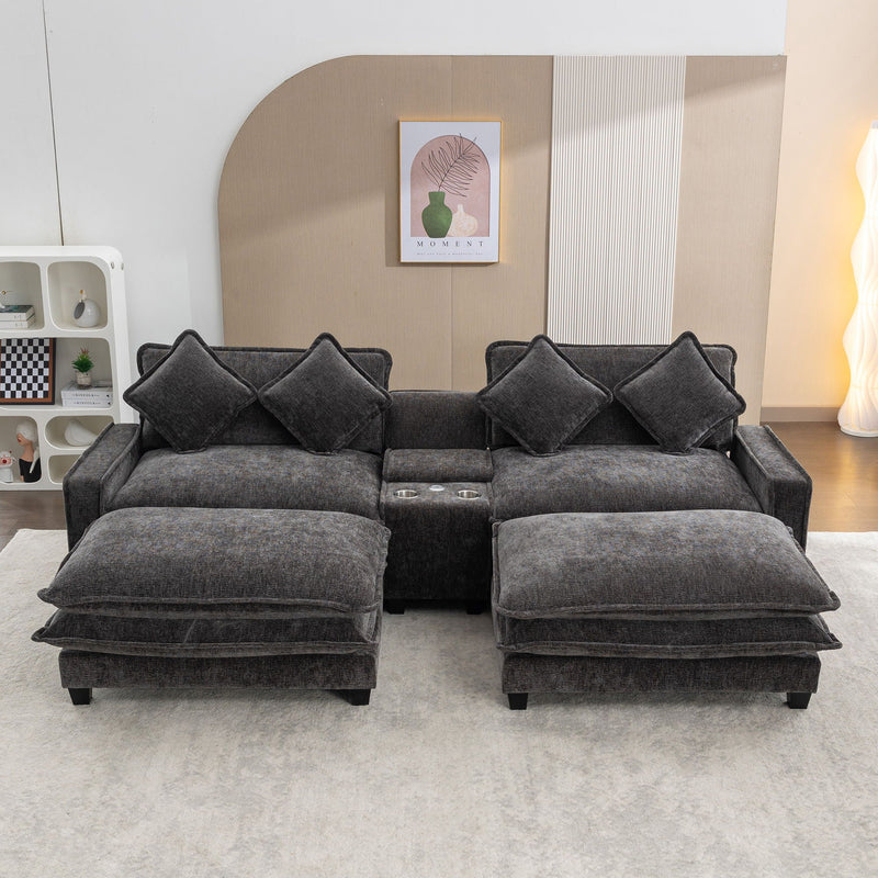 Modern Sectional Sofa With Removable Ottomans, USB Ports by HouseOfZazla
