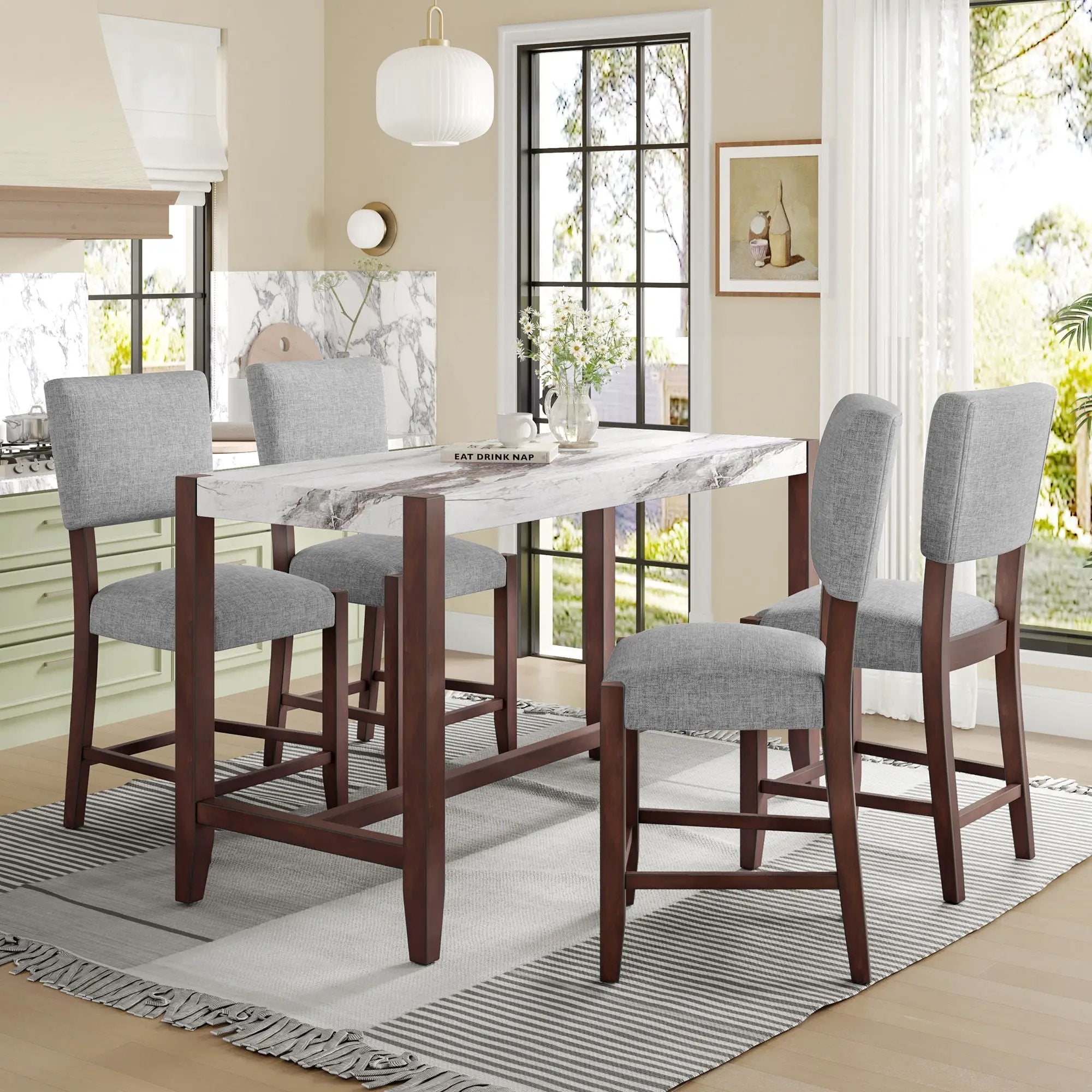 5 Piece Counter Height Dining Set With 4 Upholstered Chairs by Unique Piece Furniture