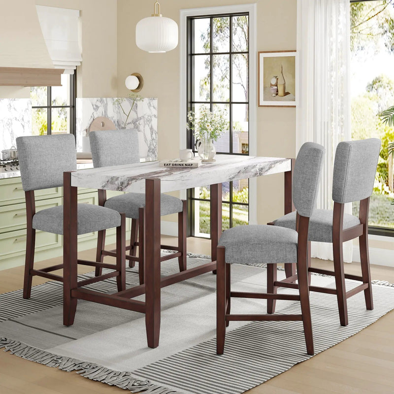 5 Piece Counter Height Dining Set With 4 Upholstered Chairs by Unique Piece Furniture