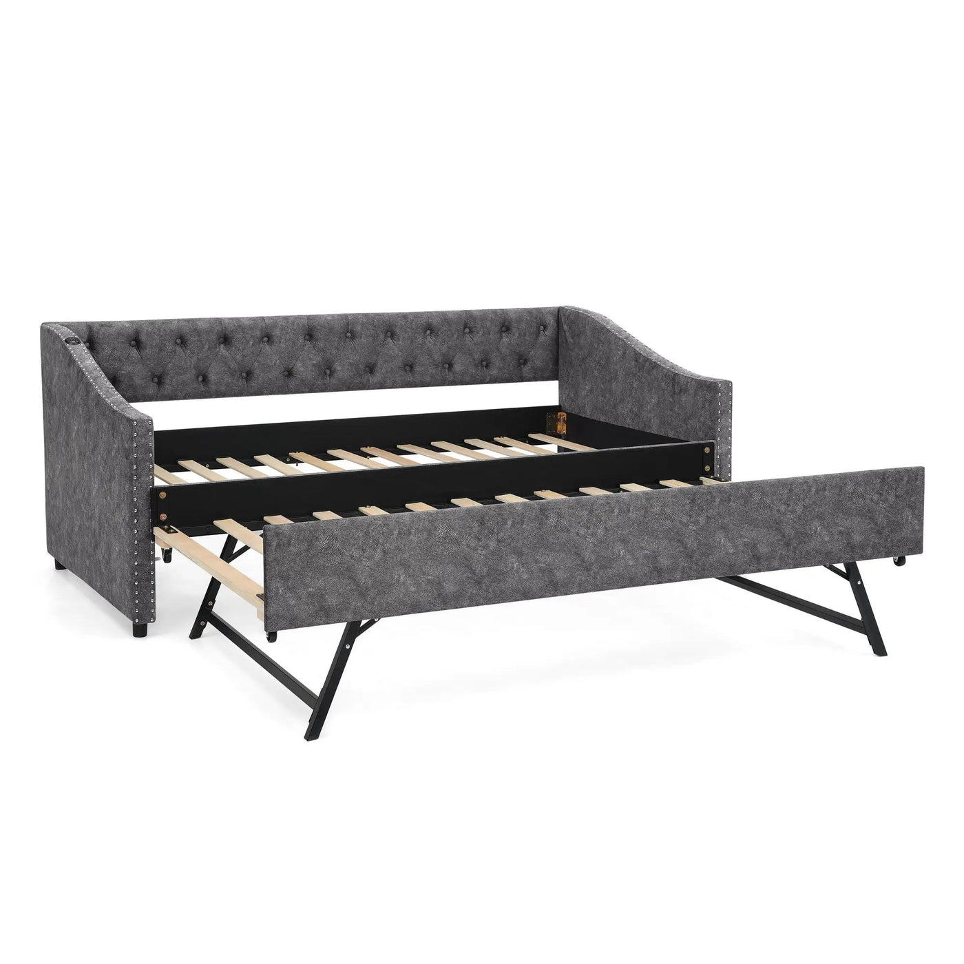 Upholstered Daybed With USB Charging & Pull Out Bed by HouseOfZazla