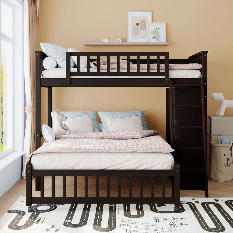 Bunk Bed With 6 Drawers And Flexible Shelves, Bottom Bed With Wheels by HouseOfZazla