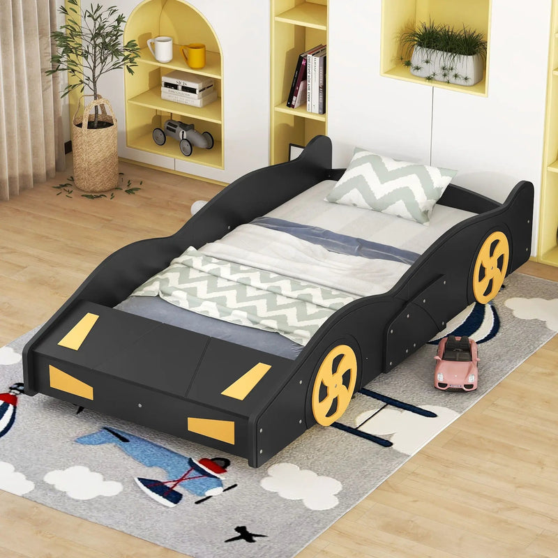 Race Car Shaped Platform Bed With Wheels And Storage by HouseOfZazla