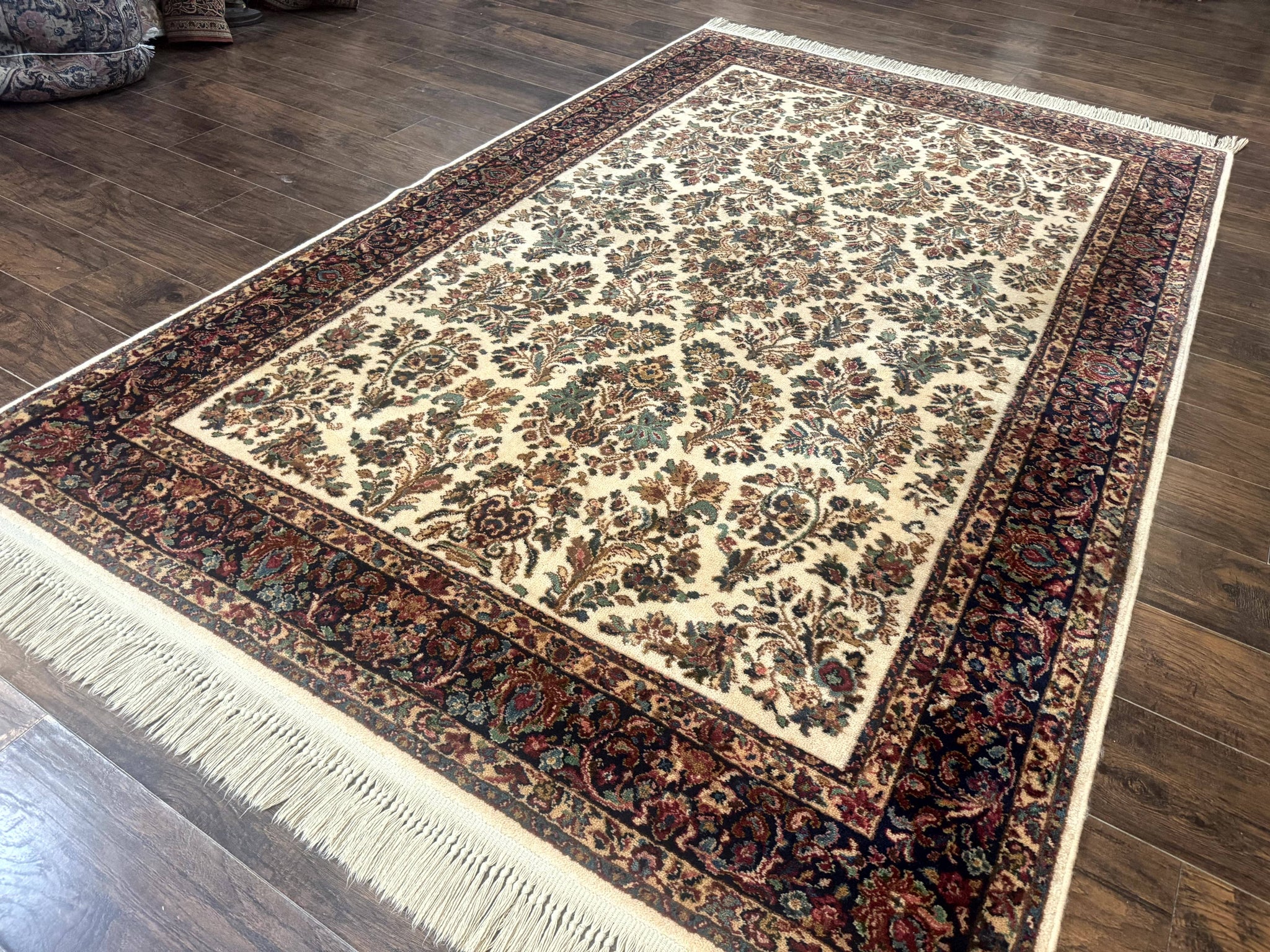 Karastan Rug 5.9 x 9, Ivory Sarouk #760, Wool Pile, Original 700 Series, Vintage by Jewel Rugs