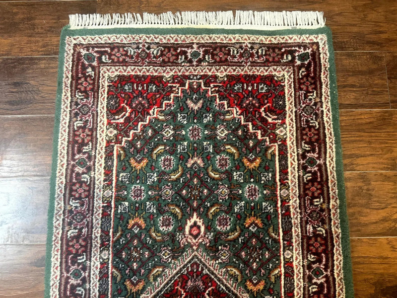 Green Indo Persian Bidjar Runner Rug 3x10, Green and Red by Jewel Rugs