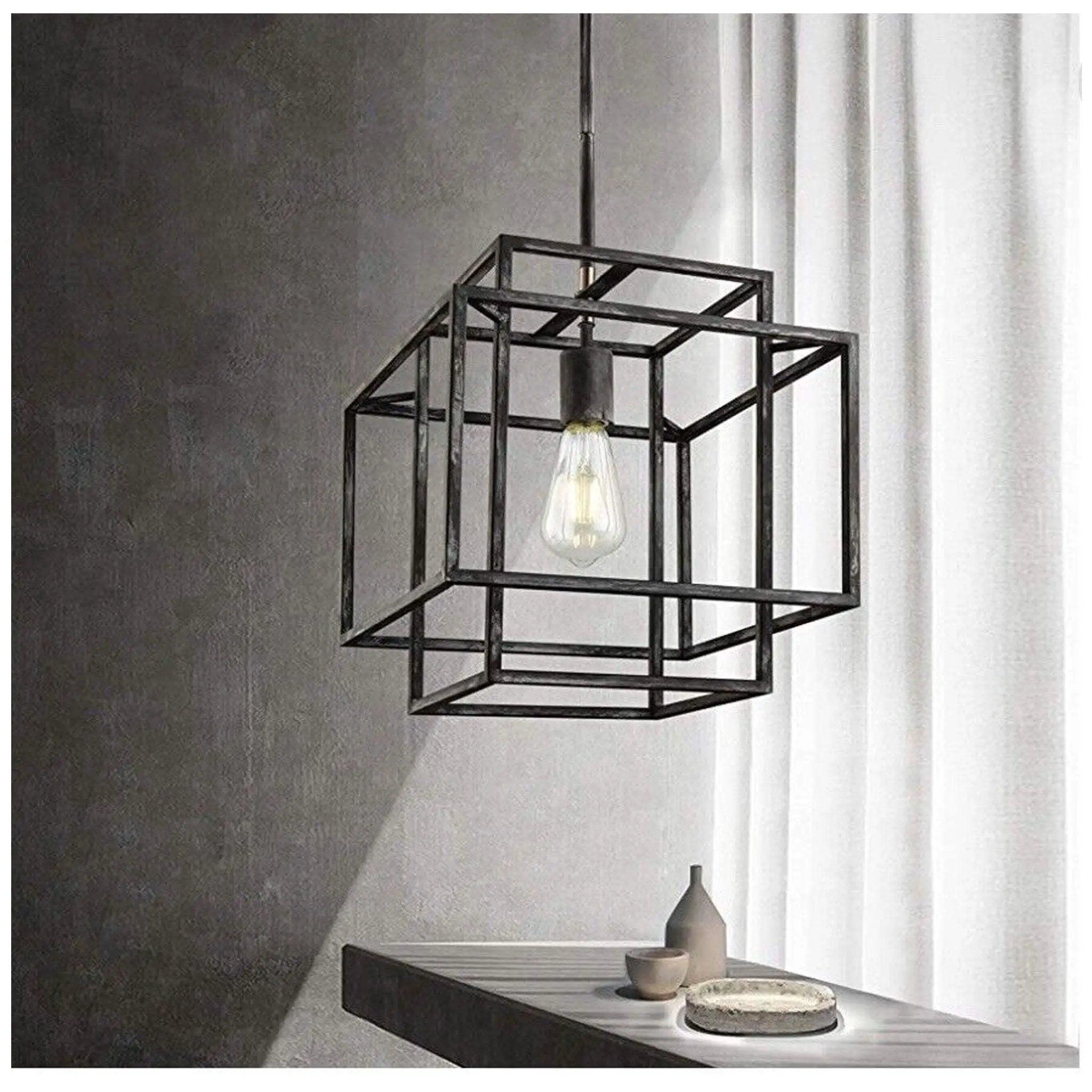 WOCHOS Antique Industrial Metal Farmhouse Chandelier 1-Light Rustic Square by Selzalot