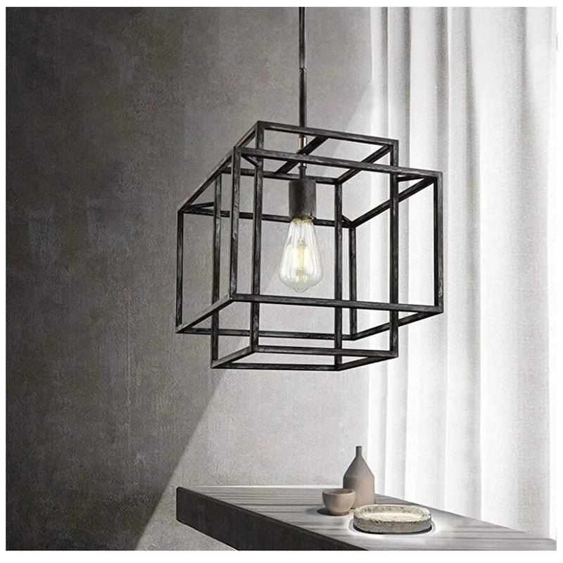 WOCHOS Antique Industrial Metal Farmhouse Chandelier 1-Light Rustic Square by Selzalot