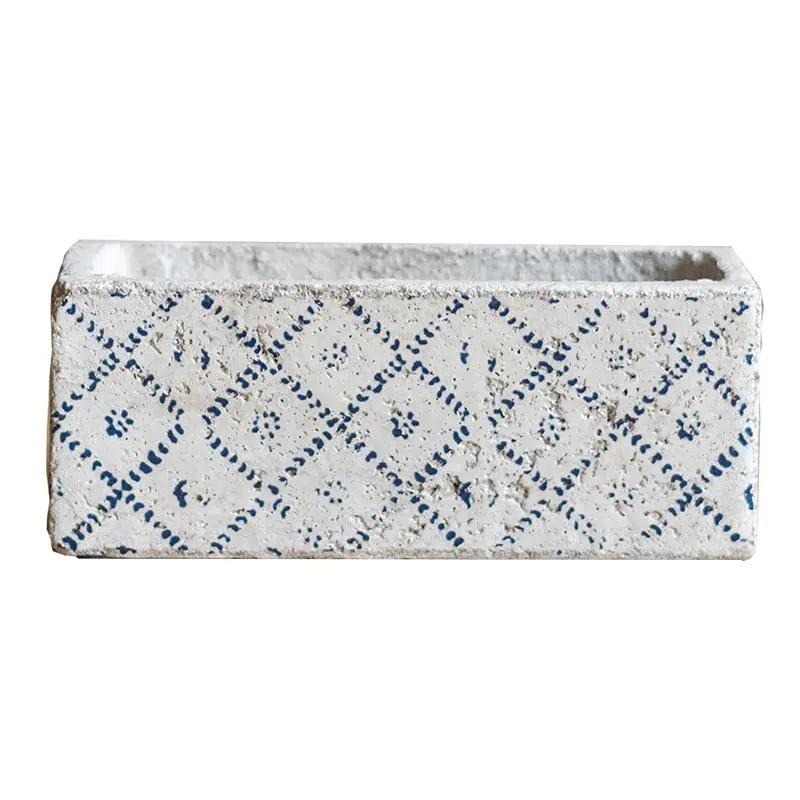 Cement Planter Blue Pattern Small Planter Randomly Picked Set of 3 by RusticReach