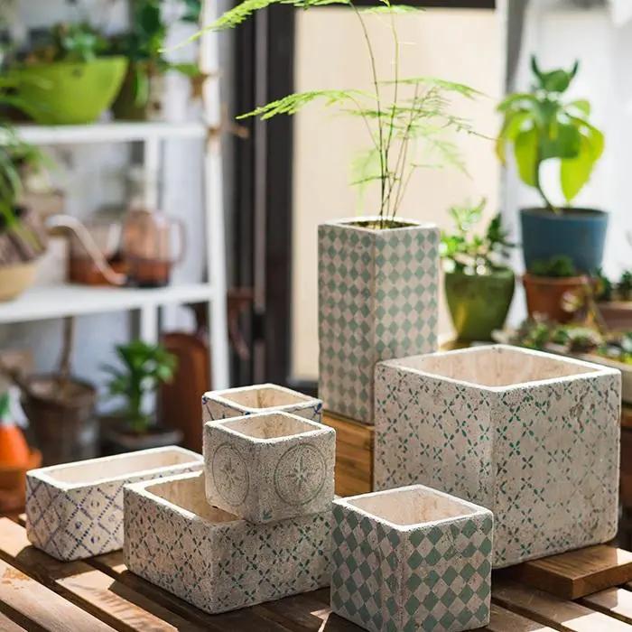 Cement Planter Blue Pattern Small Planter Randomly Picked Set of 3 by RusticReach