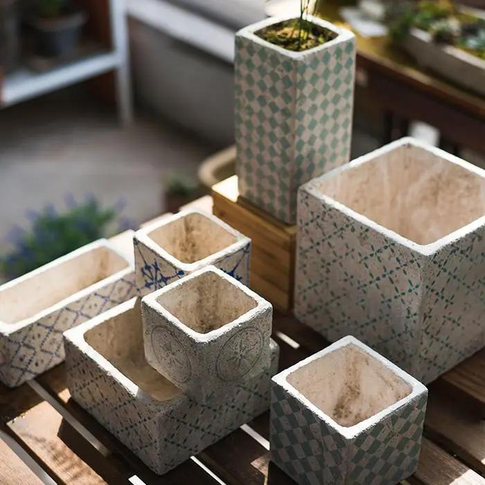 Cement Planter Blue Pattern Small Planter Randomly Picked Set of 3 by RusticReach