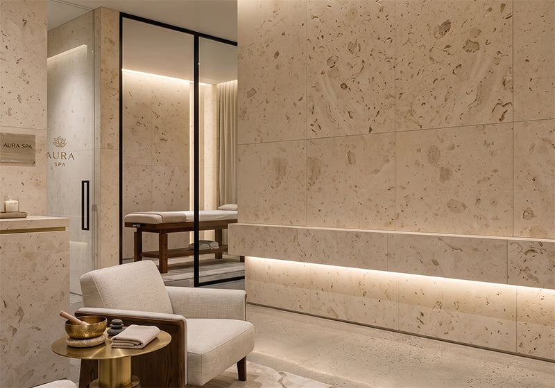 Ceppo Di Luna Honed Limestone Slab Random room scene 4