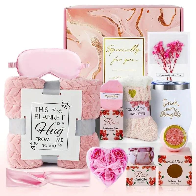 Ceramic Bath Gift Set with Rose Scented Candles and Essential Oils by House Of Avana