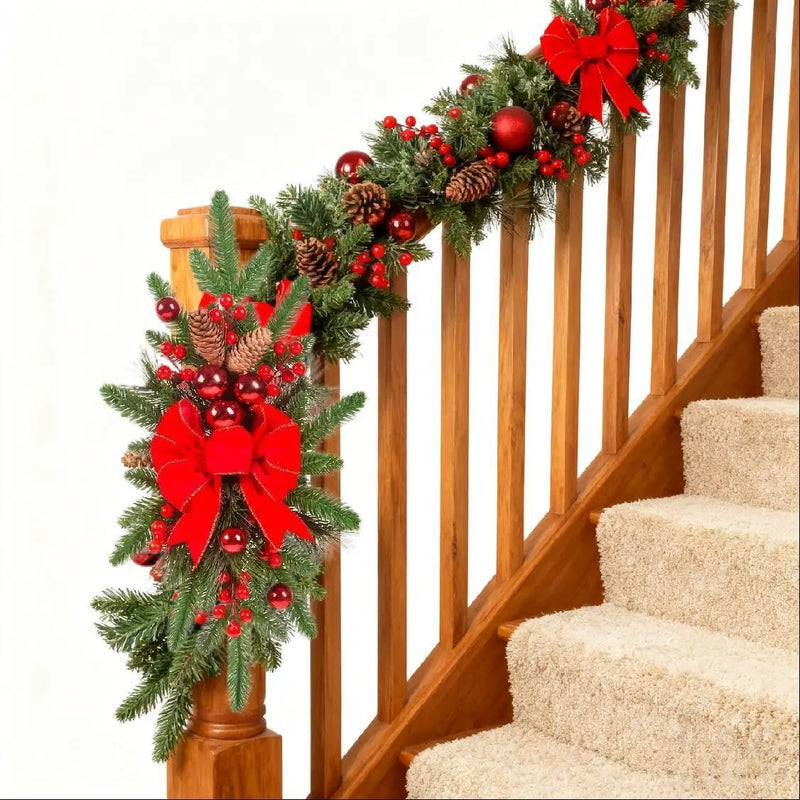 Ceramic Bow Christmas Ornament, Red, with Pinecones and Hanging Loop by House Of Avana