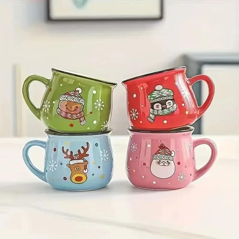 Ceramic Christmas Coffee Mugs Set of 4 by House Of Avana