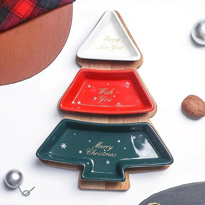 Ceramic Christmas Tree Snack Plates with Detachable Stand by House Of Avana