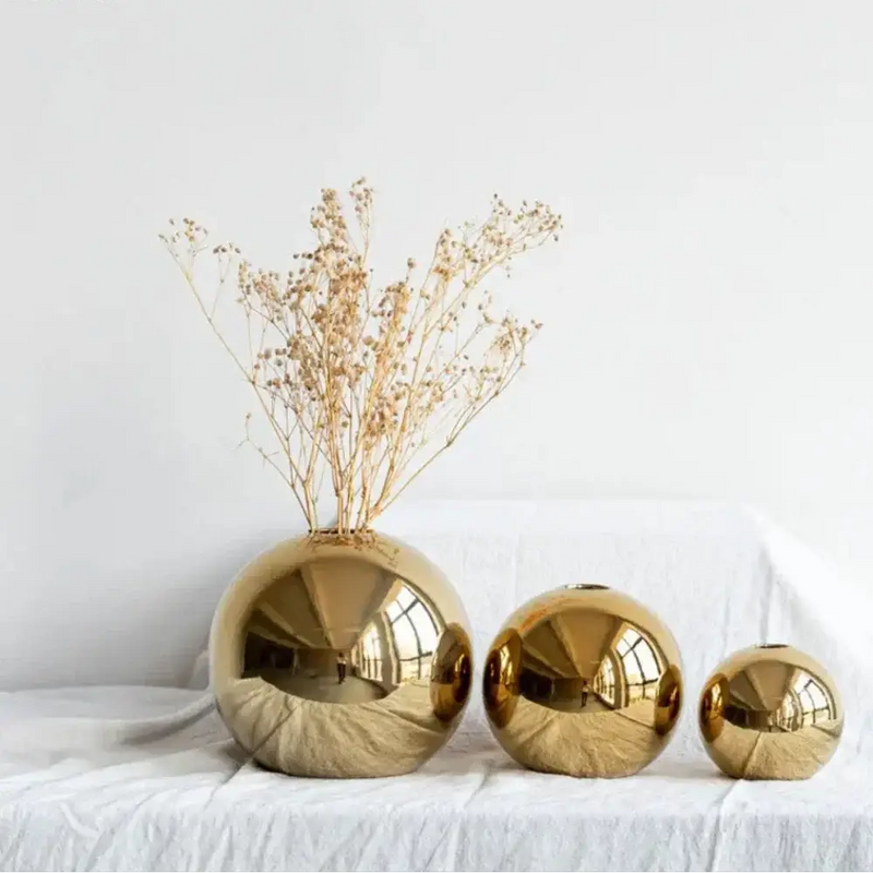 Ceramic Golden Ball Vase with Unique Rounded Design by House Of Avana