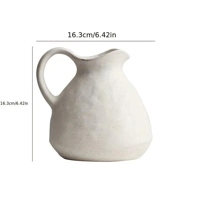 Ceramic Kettle Vase, Rustic White Cylinder Pottery with Handle by House Of Avana