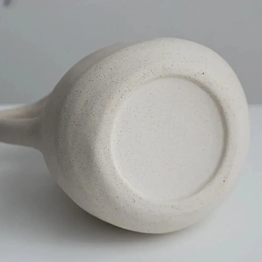 Ceramic Kettle Vase, Rustic White Cylinder Pottery with Handle by House Of Avana