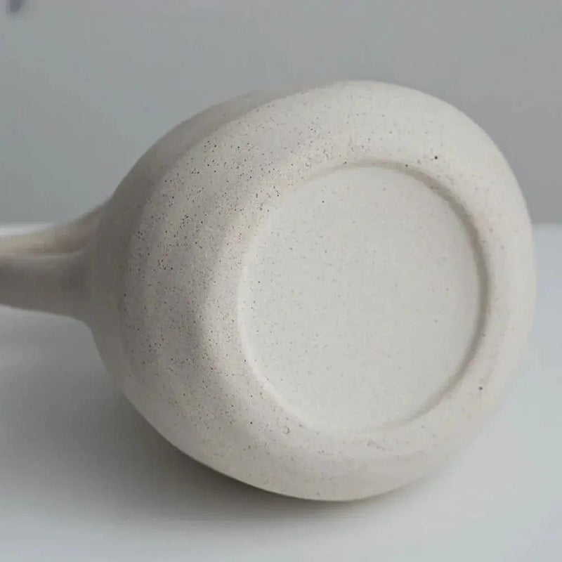 Ceramic Kettle Vase, Rustic White Cylinder Pottery with Handle by House Of Avana