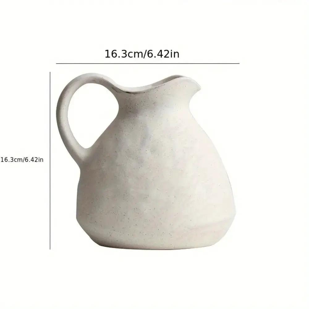 Ceramic Kettle Vase, Rustic White Cylinder Pottery with Handle by House Of Avana