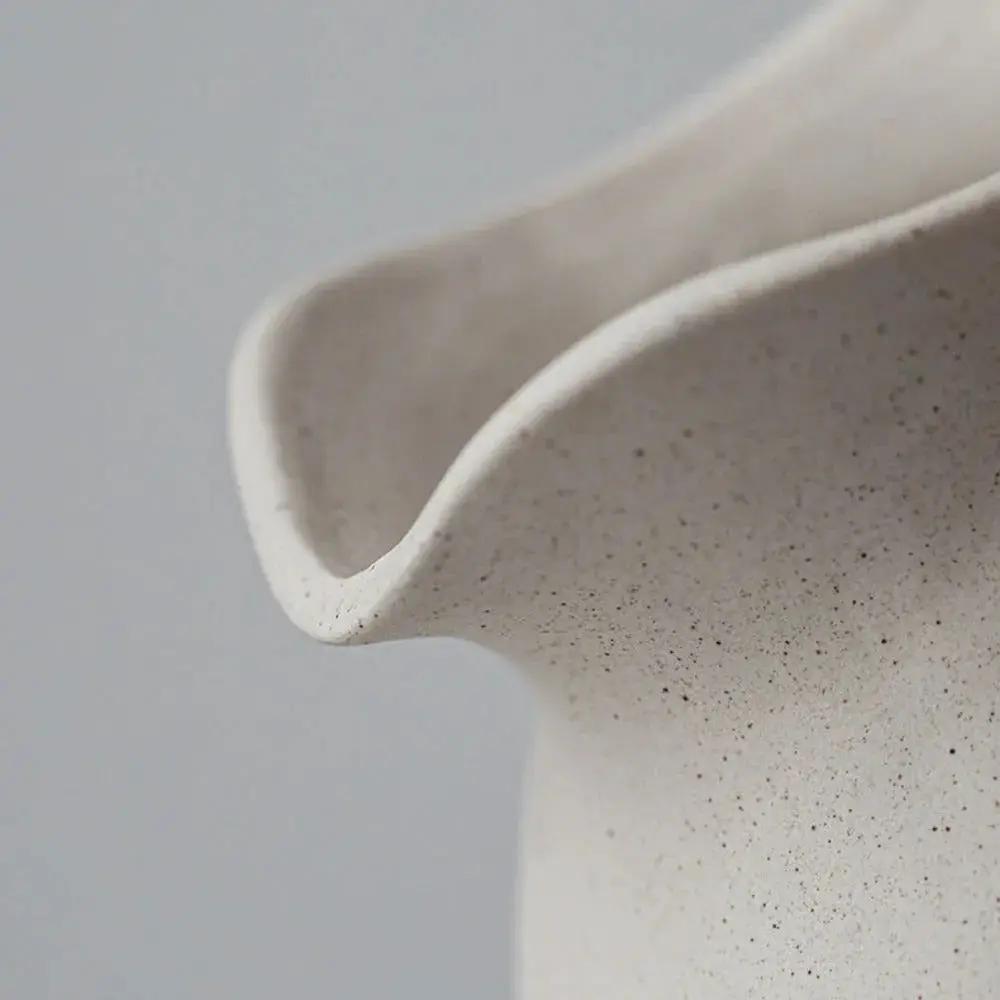 Ceramic Kettle Vase, Rustic White Cylinder Pottery with Handle by House Of Avana