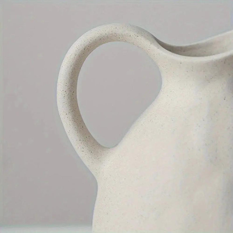 Ceramic Kettle Vase, Rustic White Cylinder Pottery with Handle by House Of Avana