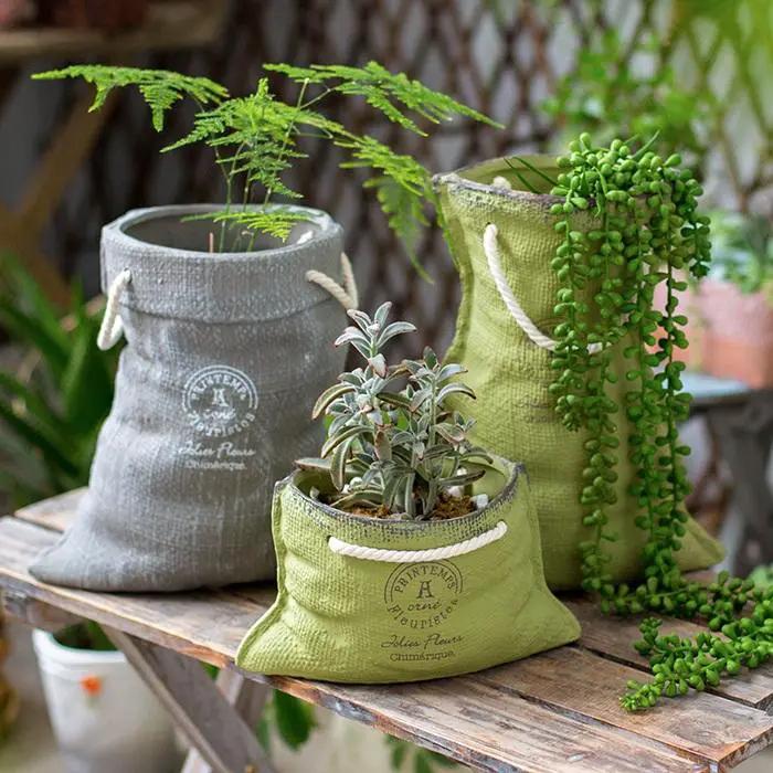 Ceramic Planter Linen Bag Design by RusticReach