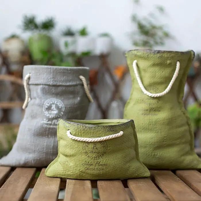 Ceramic Planter Linen Bag Design by RusticReach