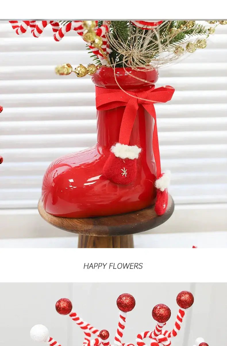 Ceramic Red Vase Planter with Snowflake & Ornament Design by House Of Avana