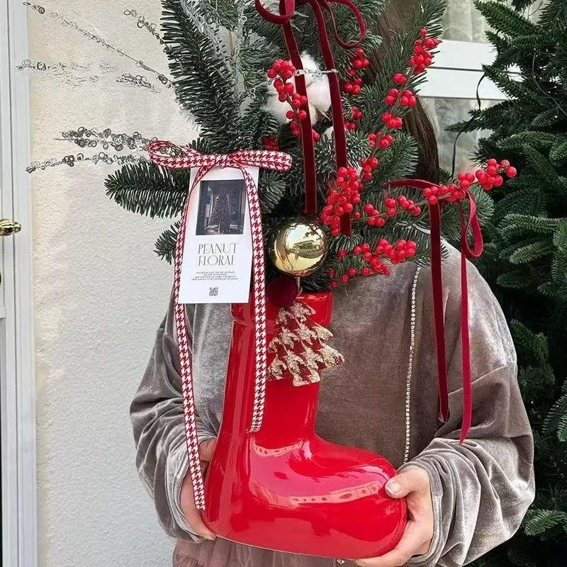 Ceramic Red Vase Planter with Snowflake & Ornament Design by House Of Avana