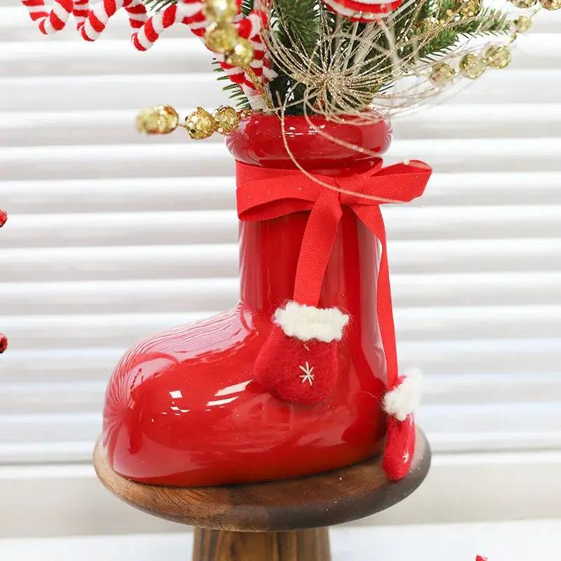 Ceramic Red Vase Planter with Snowflake & Ornament Design by House Of Avana