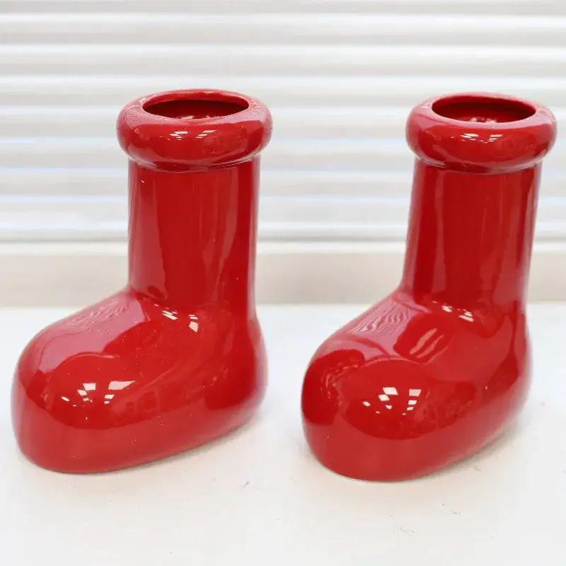 Ceramic Red Vase Planter with Snowflake & Ornament Design by House Of Avana