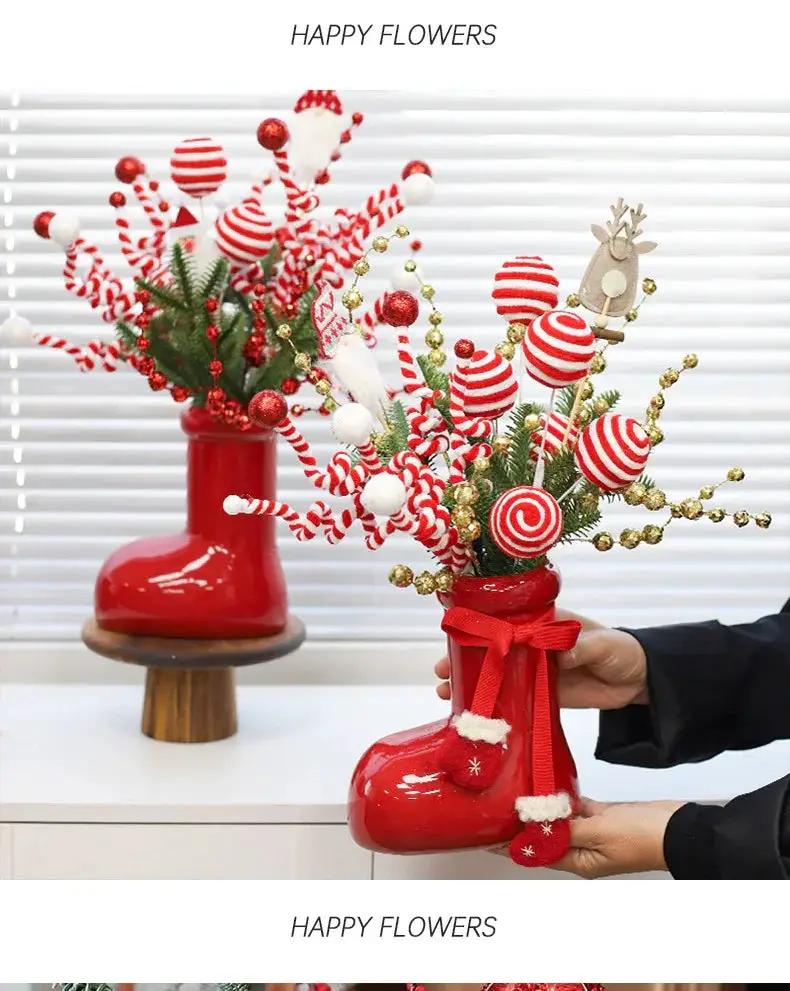 Ceramic Red Vase Planter with Snowflake & Ornament Design by House Of Avana