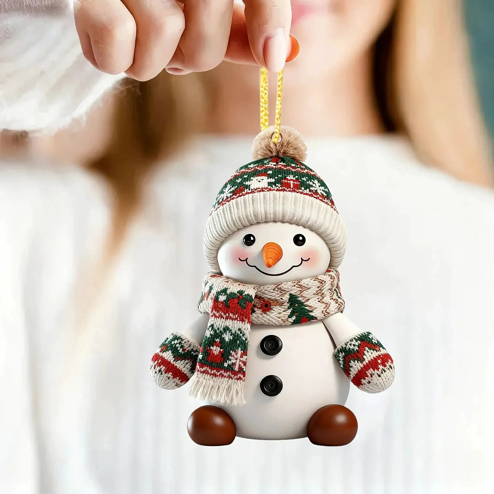 Ceramic Snowman Christmas Tree Ornament Set of 2 by House Of Avana