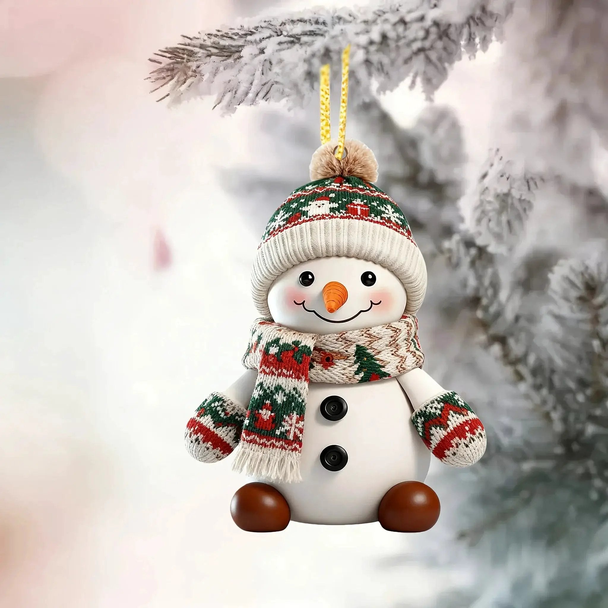 Ceramic Snowman Christmas Tree Ornament Set of 2 by House Of Avana