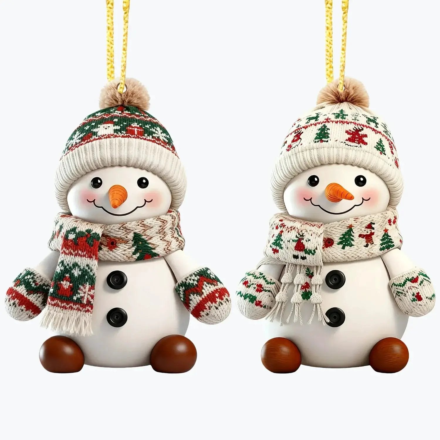 Ceramic Snowman Christmas Tree Ornament Set of 2 by House Of Avana