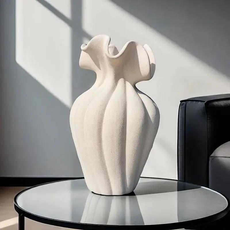 Ceramic Vase 20cm with Striped Skirt Element Design by House Of Avana