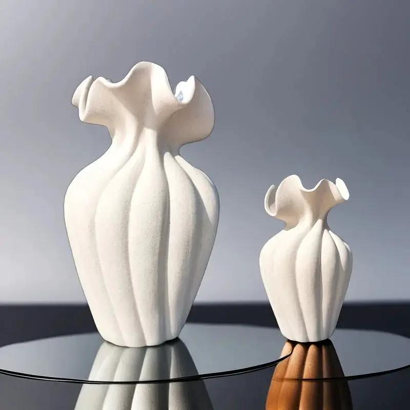 Ceramic Vase 20cm with Striped Skirt Element Design by House Of Avana