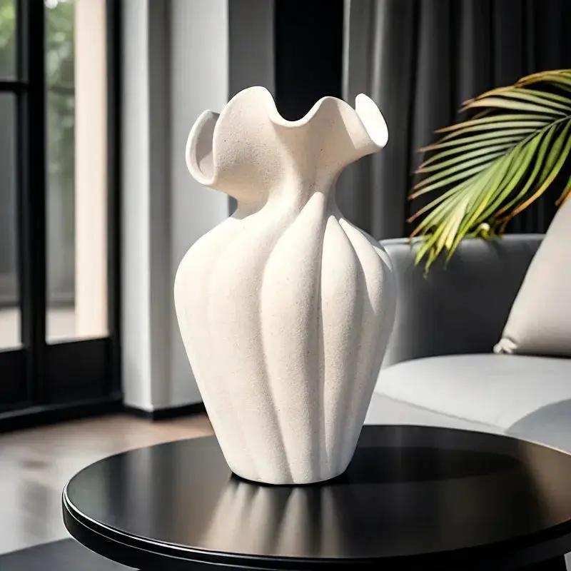 Ceramic Vase 20cm with Striped Skirt Element Design by House Of Avana