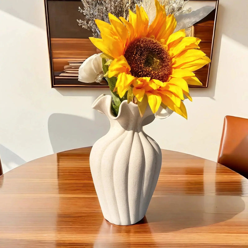 Ceramic Vase 20cm with Striped Skirt Element Design by House Of Avana