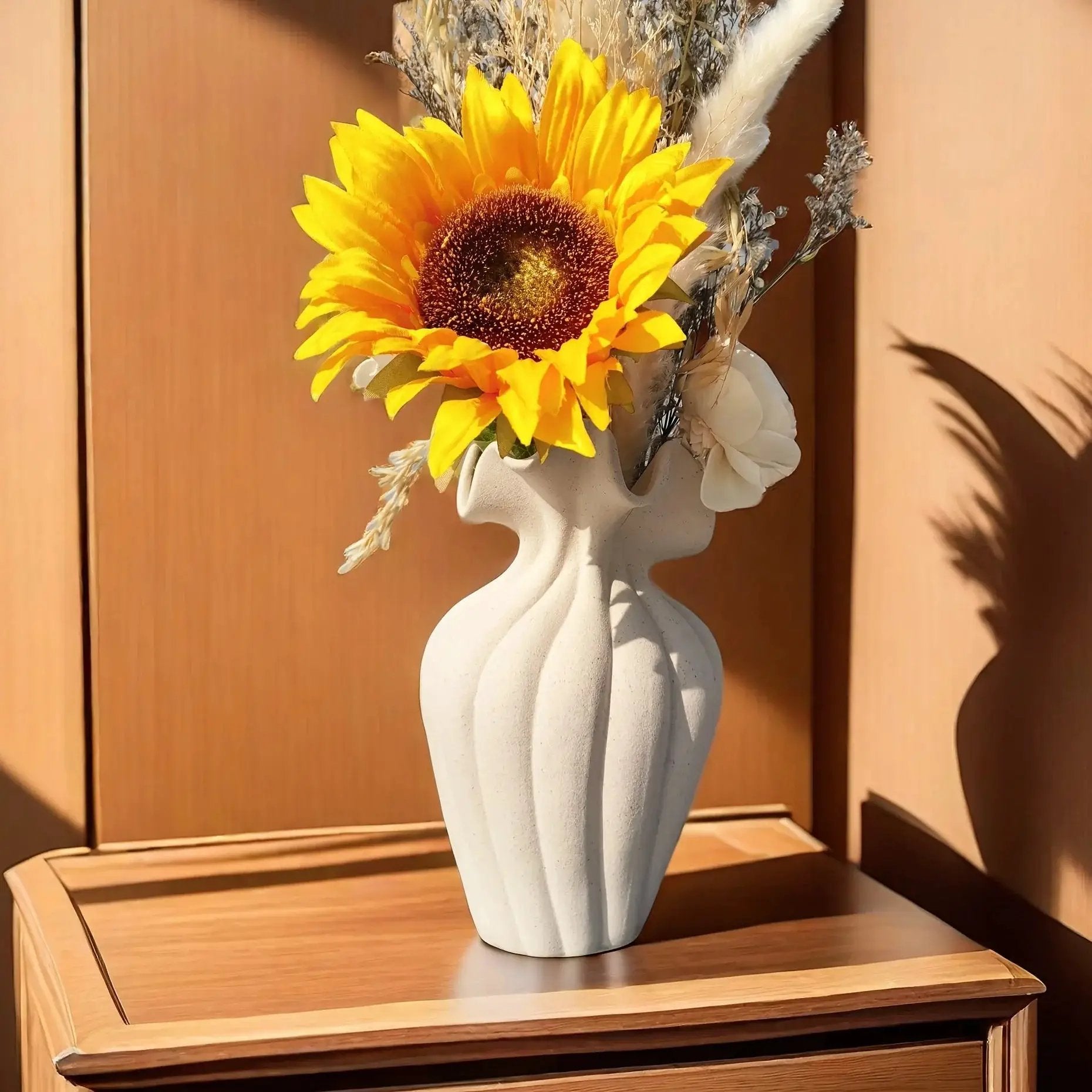 Ceramic Vase 20cm with Striped Skirt Element Design by House Of Avana