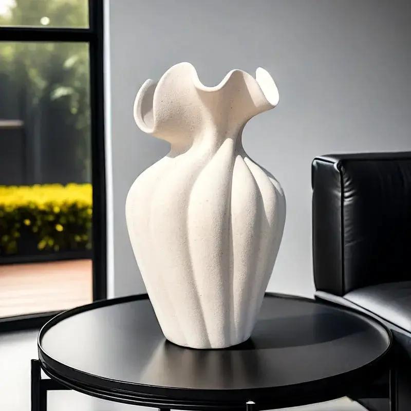 Ceramic Vase 20cm with Striped Skirt Element Design by House Of Avana