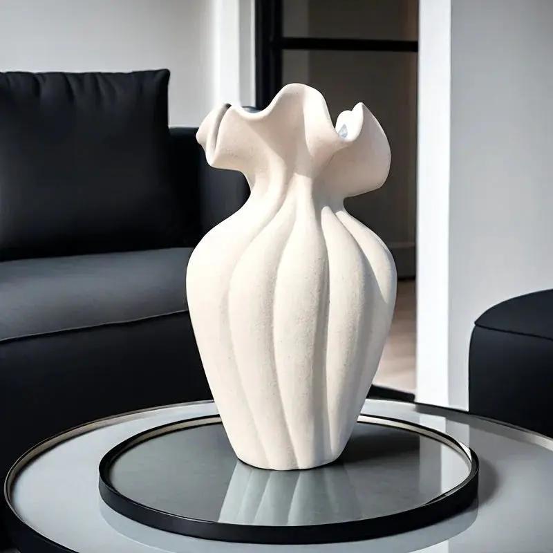 Ceramic Vase 20cm with Striped Skirt Element Design by House Of Avana