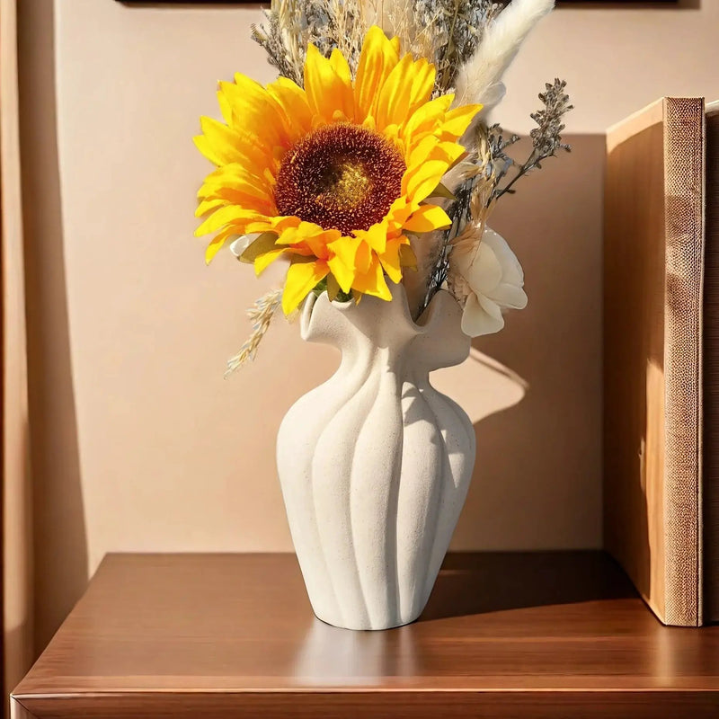 Ceramic Vase 20cm with Striped Skirt Element Design by House Of Avana