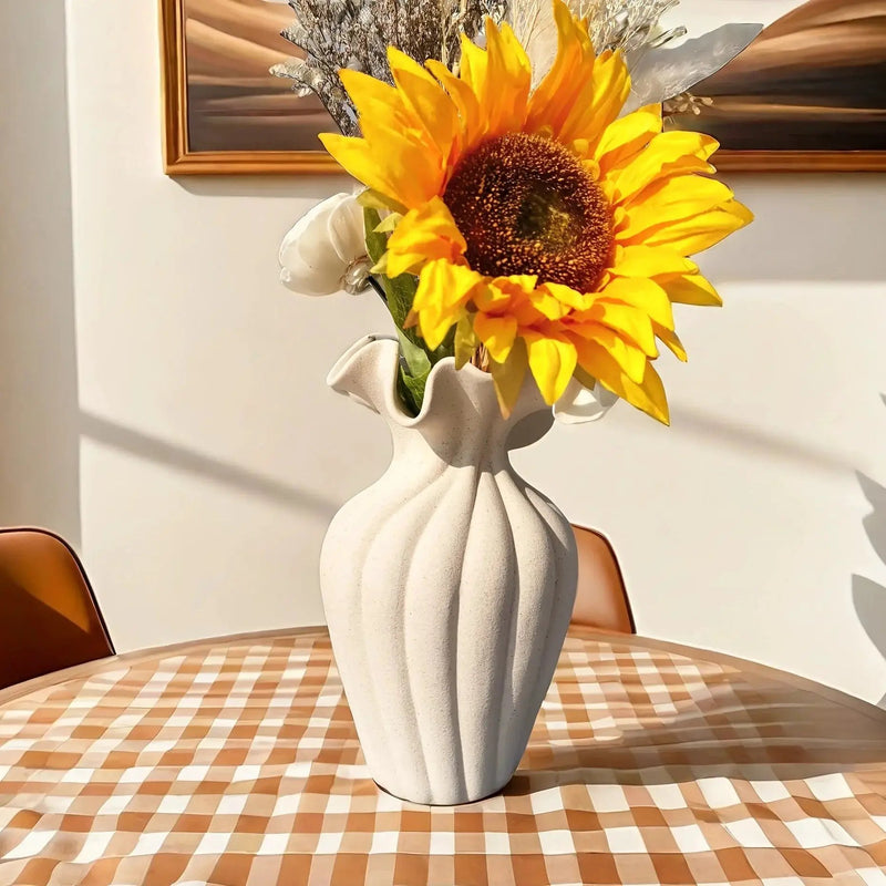 Ceramic Vase 20cm with Striped Skirt Element Design by House Of Avana
