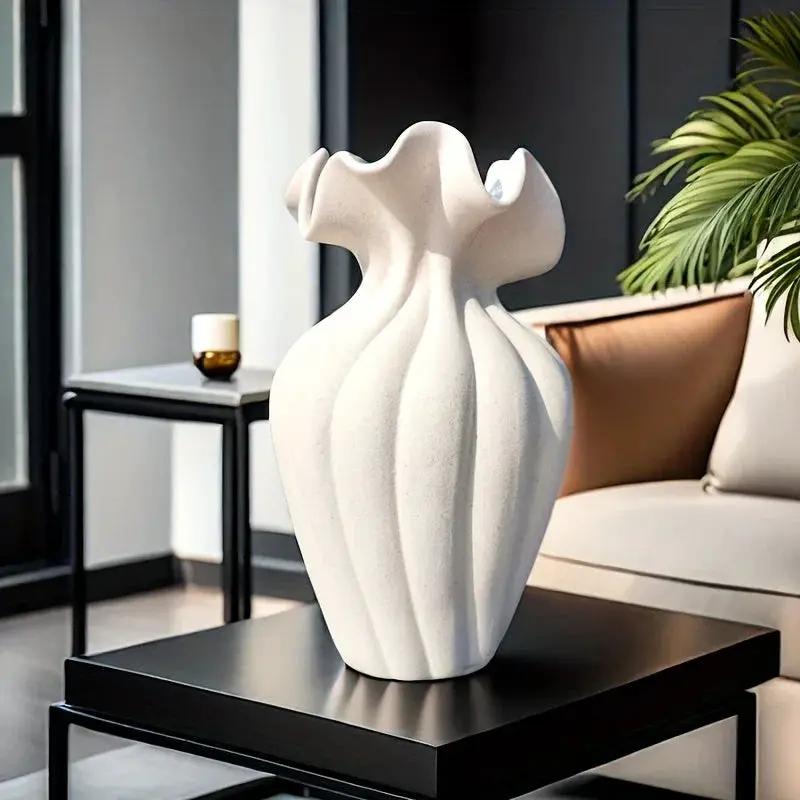 Ceramic Vase 20cm with Striped Skirt Element Design by House Of Avana